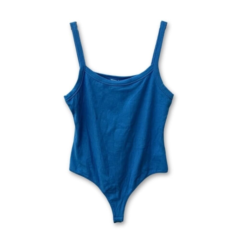 Elodie Tank Bodysuit Sleeveless Ribbed Texture Square Neck Blue Women's XL NWOT